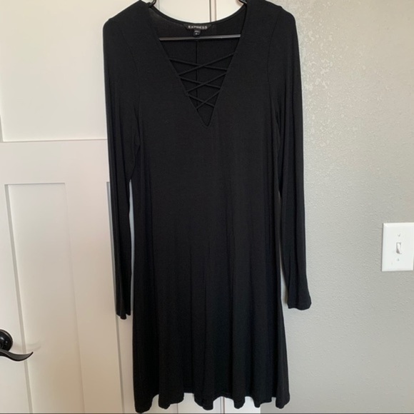 NWOT Express Lattice Lace-Up Long Sleeve Dress - Picture 2 of 7